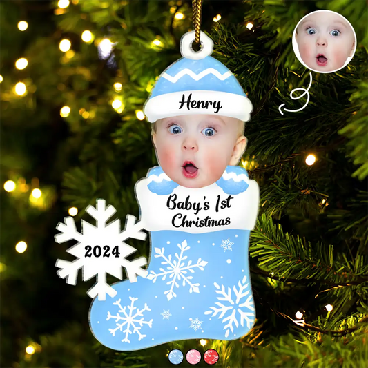 Custom Photo Baby's 1st Christmas - Personalized Cutout Acrylic Ornament, Personalized Babys First Christmas 2024 Ornament With Photo ON0024