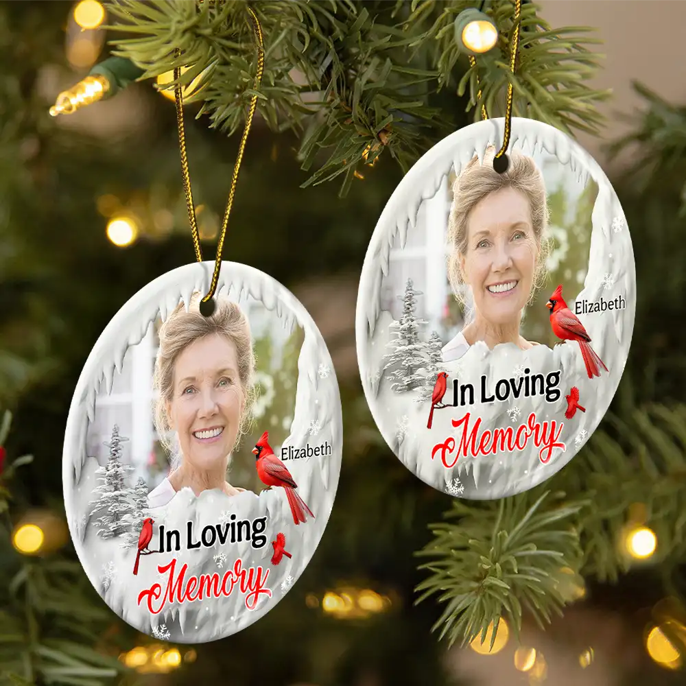 Custom Photo I'm Always With You Cardinal - Personalized Circle Ceramic Ornament, Personalized Memorial Christmas Ornament 2024 ON0184