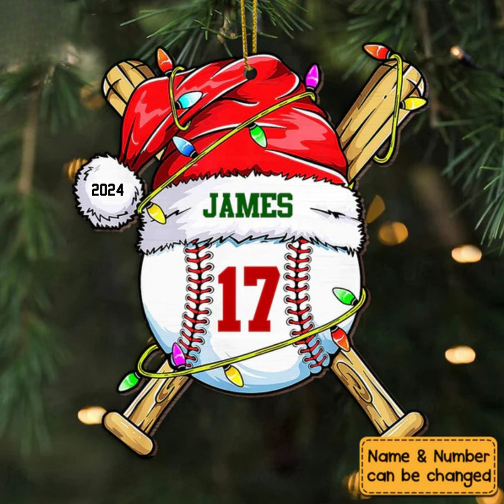 Personalized Baseball Ball Christmas Ornament 2024, Custom Name Number Baseball Player Ornament ON1015