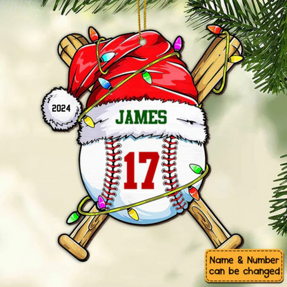 Personalized Baseball Ball Christmas Ornament 2024, Custom Name Number Baseball Player Ornament ON1015