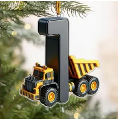 Personalized Construction Vehicle Letter Ornament 2024, Custom Initial Letter Truck Tractor Ornament ON0970