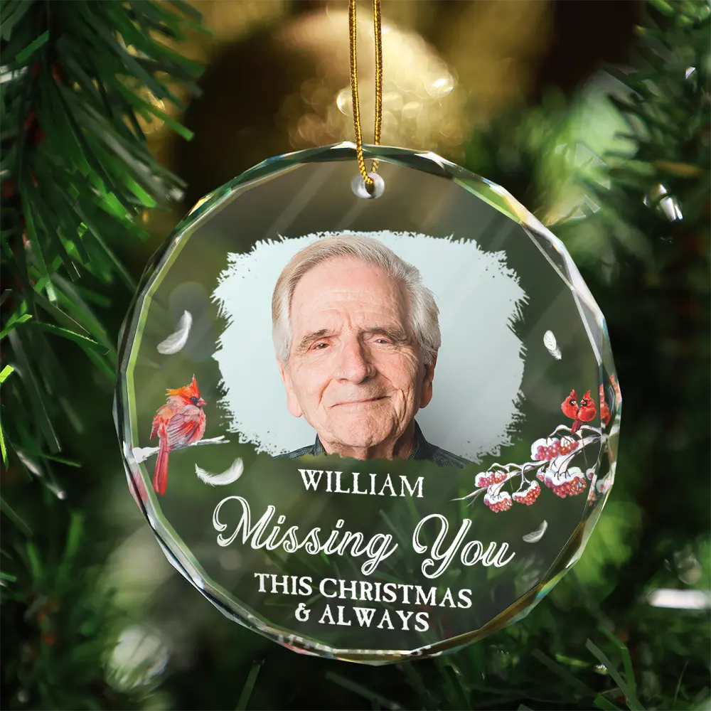 Custom Photo First Christmas In Heaven - Personalized Circle Glass Ornament, In Loving Memory Christmas Ornament Personalized Memorial Photo Ornament ON0108