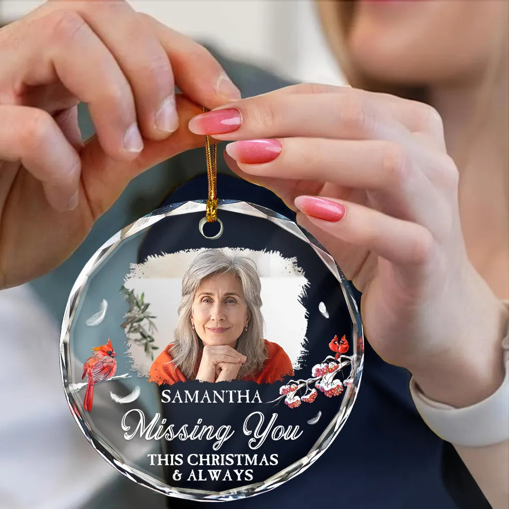 Custom Photo First Christmas In Heaven - Personalized Circle Glass Ornament, In Loving Memory Christmas Ornament Personalized Memorial Photo Ornament ON0108