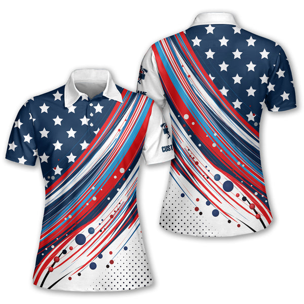 Custom American Flag Golf Polo Shirts Women, Custom Women's Patriotic Golf Shirts GW0072