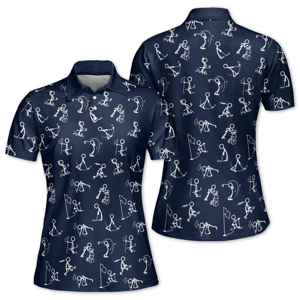 Stickfigures Navy Women's Golf Polo Shirt, Funny Golf Shirts For Women GZ0006
