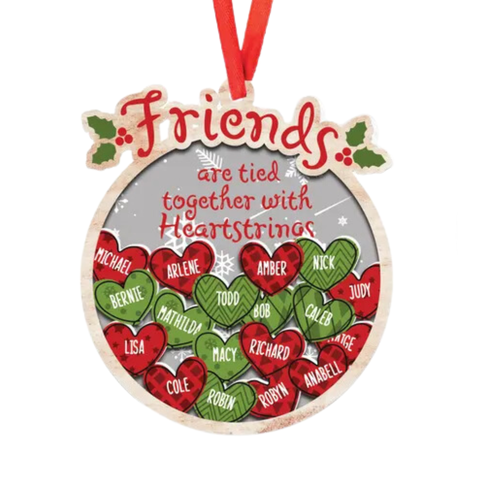 Personalized Friends Are Tied Together With Heartstrings Ornament, Custom Friends Christmas Shaker Ornament With Name ON0029