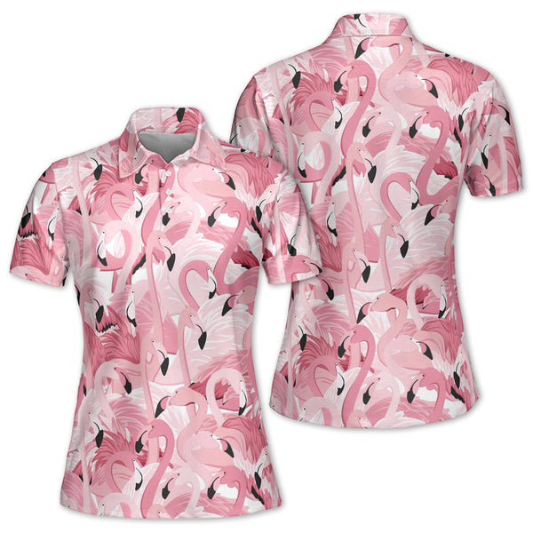 Womens Pink Flamingo Golf Polo Shirt, Flamingo Golf Shirt Women GZ0034