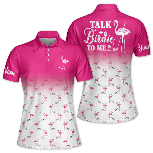 Talk Birdie To Me Custom Flamingo Golf Polo Shirt Womens, Custom Funny Flamingo Golf Shirts For Women GZ0019
