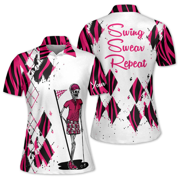 Custom Swing Swear Repeat Golf Polo Shirts For Women, Custom Funny Skull Golf Shirt GY0966