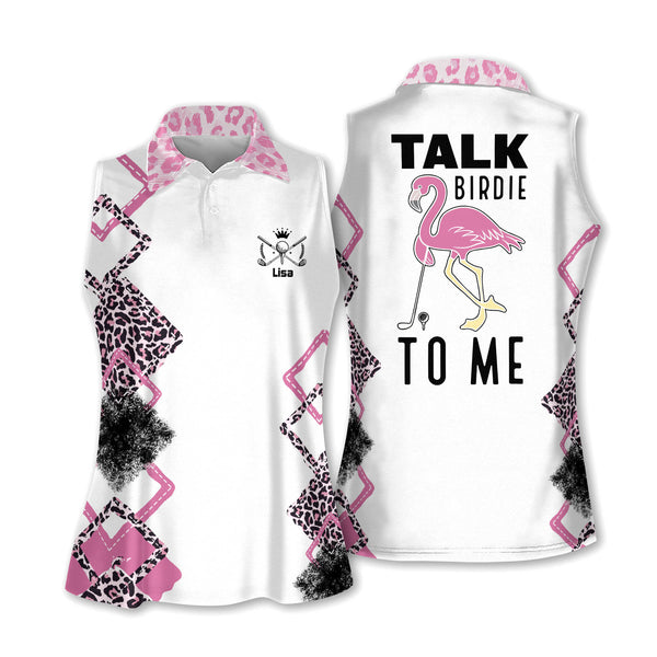 Custom Talk Birdie To Me Golf Sleeveless Women's Golf Shirts, Custom Funny Flamingo Golf Shirt For Women GW0059