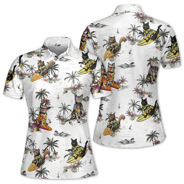 Womens Cat Tropical Golf Polo Shirt, Cat Golf Shirt For Women GZ0028
