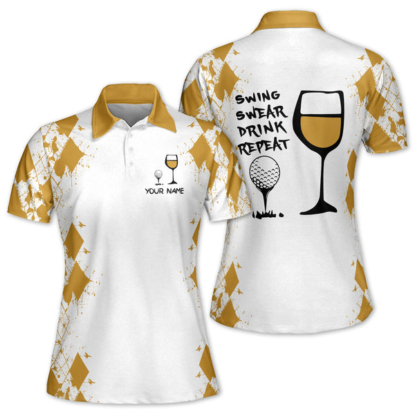 Swing Swear Drink Repeat Custom Women's Golf Polo Shirts, Custom Funny Golf Shirts Women GE0003