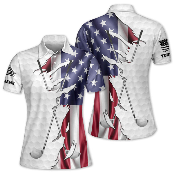 Custom Women's American Flag Golf Polo Shirts, Custom Patriotic Golf Shirts For Women GZ0002