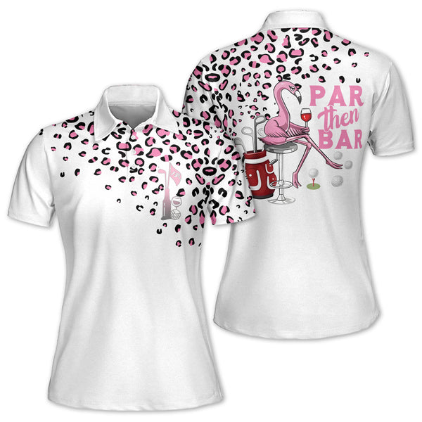 Par Then Bar Womens Flamingo Golf Polo Shirt, Funny Flamingo Golf Shirts Women GY0134