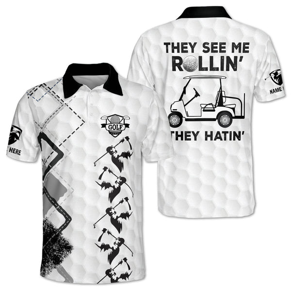 They See Me Rollin' They Hatin' Custom Golf Polos For Men, Custom Men's Funny Golf Shirt GM0046
