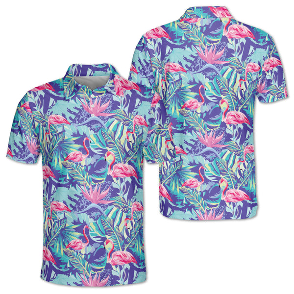 Mens Tropical Flamingo Golf Polo Shirts, Flamingo Golf Shirt Men's GZ0129