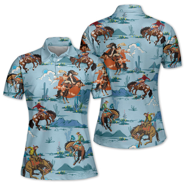 Western Blue Golf Polo Shirts Women, Western Golf Shirts Womens GZ0011