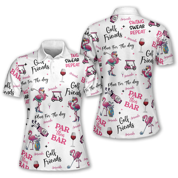Par Then Bar Flamingo Women's Golf Polo Shirts, Funny Flamingo Golf Shirts For Women GW0066