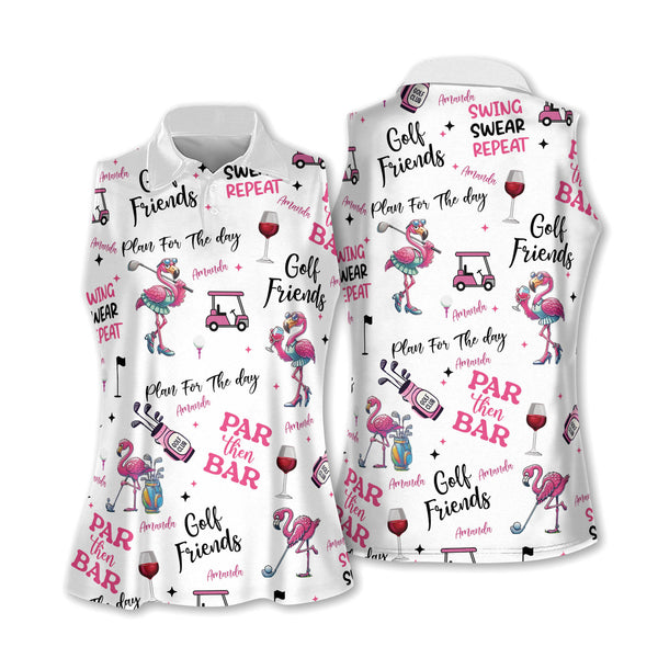 Par Then Bar Flamingo Sleeveless Women's Golf Shirts, Funny Flamingo Golf Shirts For Women GW0065