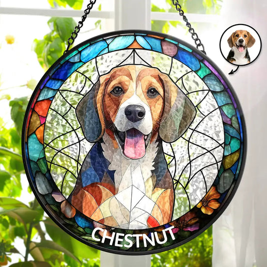 Custom Photo Portrait Dog Cat Family - Personalized Stained Glass Window Hanging Suncatcher, Custom Pet Memorial Suncatcher With Portrait Photo ON0021