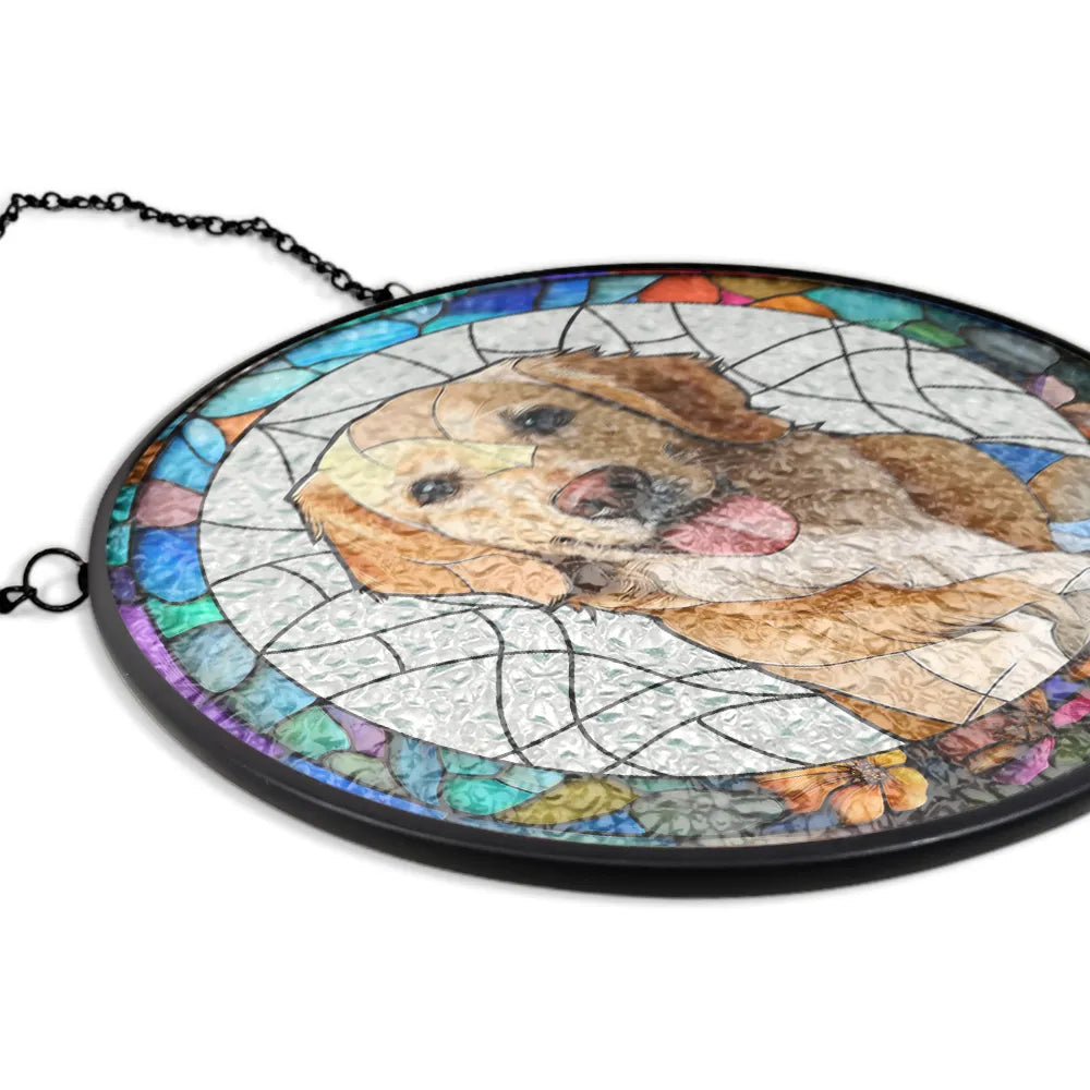 Custom Photo Portrait Dog Cat Family - Personalized Stained Glass Window Hanging Suncatcher, Custom Pet Memorial Suncatcher With Portrait Photo ON0021