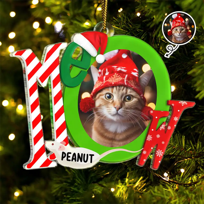 Custom Photo Cat Meowy Christmas - Personalized Custom Shaped Acrylic Ornament, Personalized Cat Photo Christmas Ornament 2024 ON0133