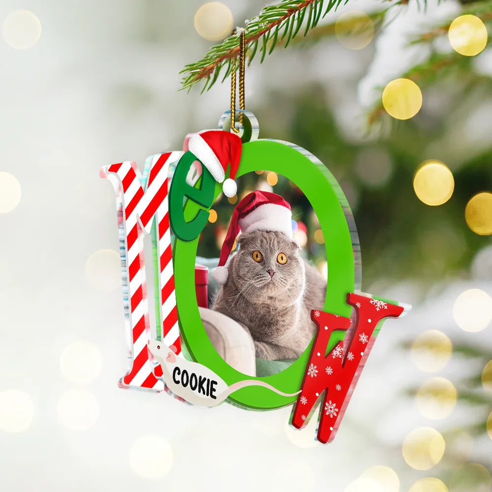 Custom Photo Cat Meowy Christmas - Personalized Custom Shaped Acrylic Ornament, Personalized Cat Photo Christmas Ornament 2024 ON0133