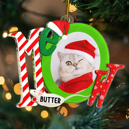 Custom Photo Cat Meowy Christmas - Personalized Custom Shaped Acrylic Ornament, Personalized Cat Photo Christmas Ornament 2024 ON0133