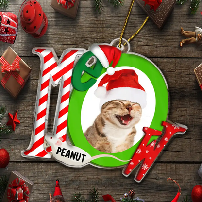 Custom Photo Cat Meowy Christmas - Personalized Custom Shaped Acrylic Ornament, Personalized Cat Photo Christmas Ornament 2024 ON0133