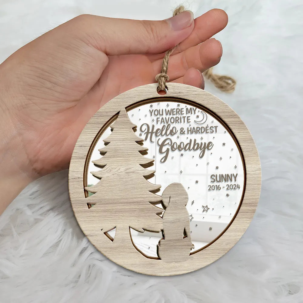 Memorial Dog Sending Christmas Wishes Over The Rainbow Bridge - Personalized Mirror Ornament, Custom Pet Memorial Ornament With Name ON0066