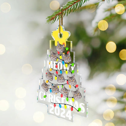 Custom Photo Funny Cat Faces Meowy Christmas - Personalized Custom Shaped Acrylic Ornament, Personalized Meowy Catmas 2024 Ornament ON0373