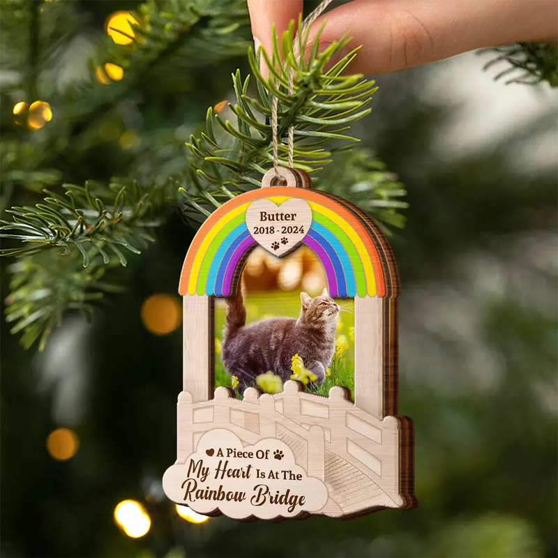 Custom Photo Dog Cat Pet Memorial We Will Meet Again - Personalized 2-Layered Wooden Ornament, Custom Photo Pet Memorial Ornament ON1060