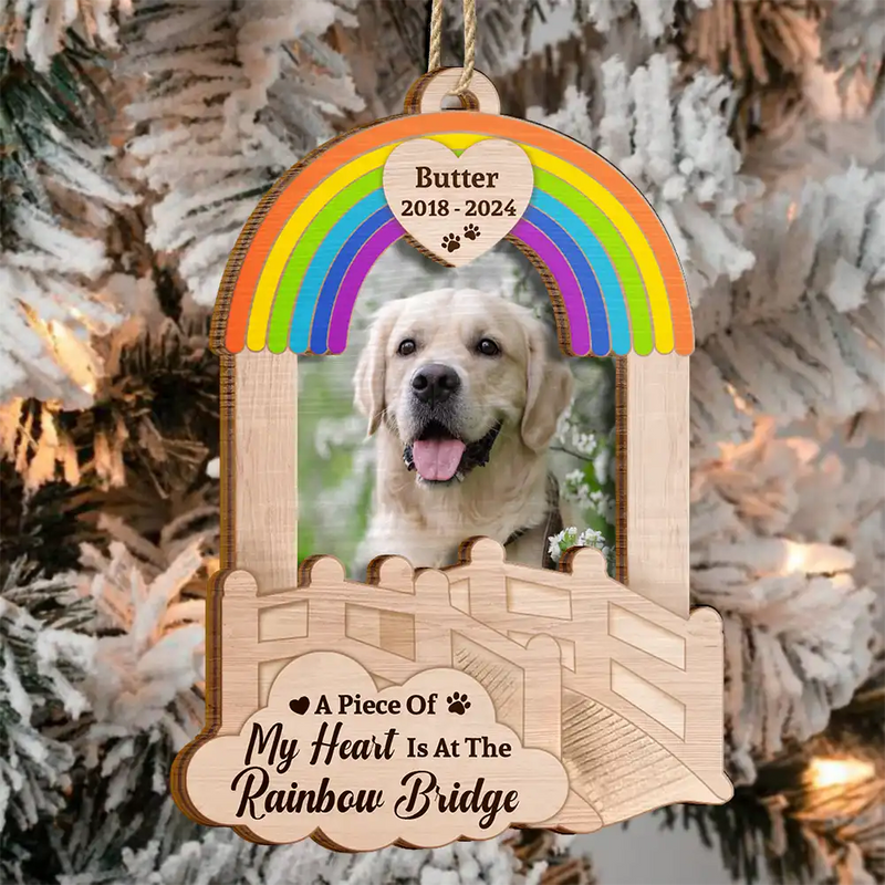 Custom Photo Dog Cat Pet Memorial We Will Meet Again - Personalized 2-Layered Wooden Ornament, Custom Photo Pet Memorial Ornament ON1060