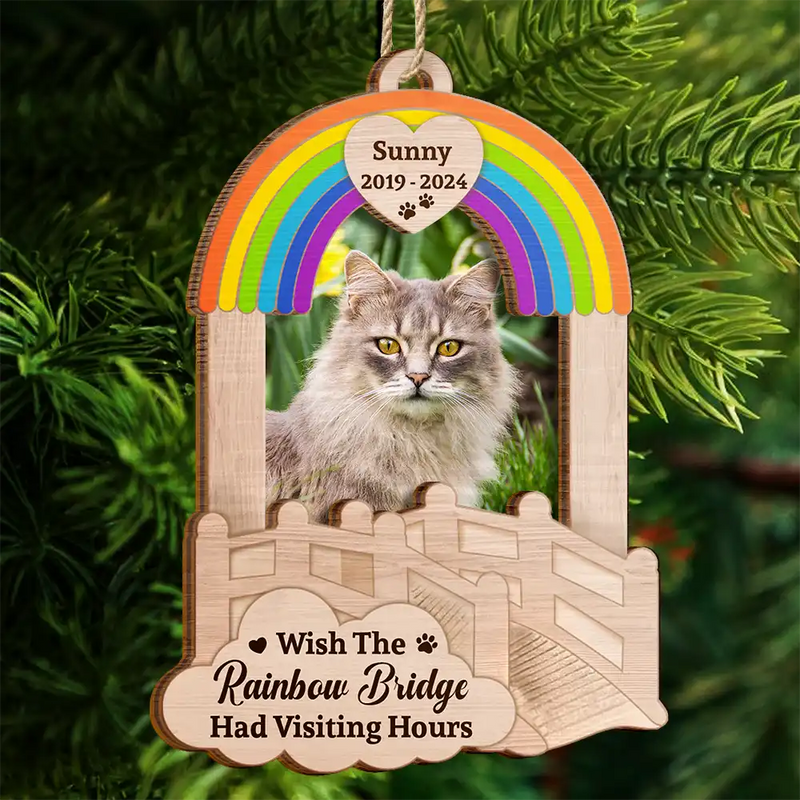 Custom Photo Dog Cat Pet Memorial We Will Meet Again - Personalized 2-Layered Wooden Ornament, Custom Photo Pet Memorial Ornament ON1060