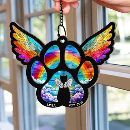 Memorial Dog Cat Waiting At The Rainbow Bridge - Personalized Window Hanging Suncatcher Ornament, Custom Memorial Ornament 2024 ON0633