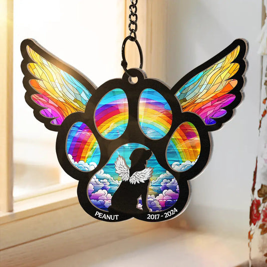 Memorial Dog Cat Waiting At The Rainbow Bridge - Personalized Window Hanging Suncatcher Ornament, Custom Memorial Ornament 2024 ON0633