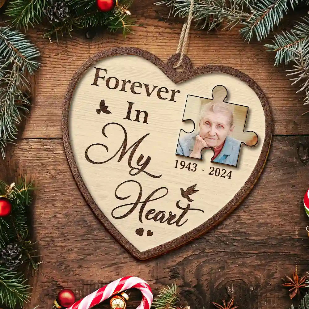 Custom Photo A Piece Of My Heart Memorial - Personalized 2-Layered Wooden Ornament, Custom In Loving Memory Ornament ON1128