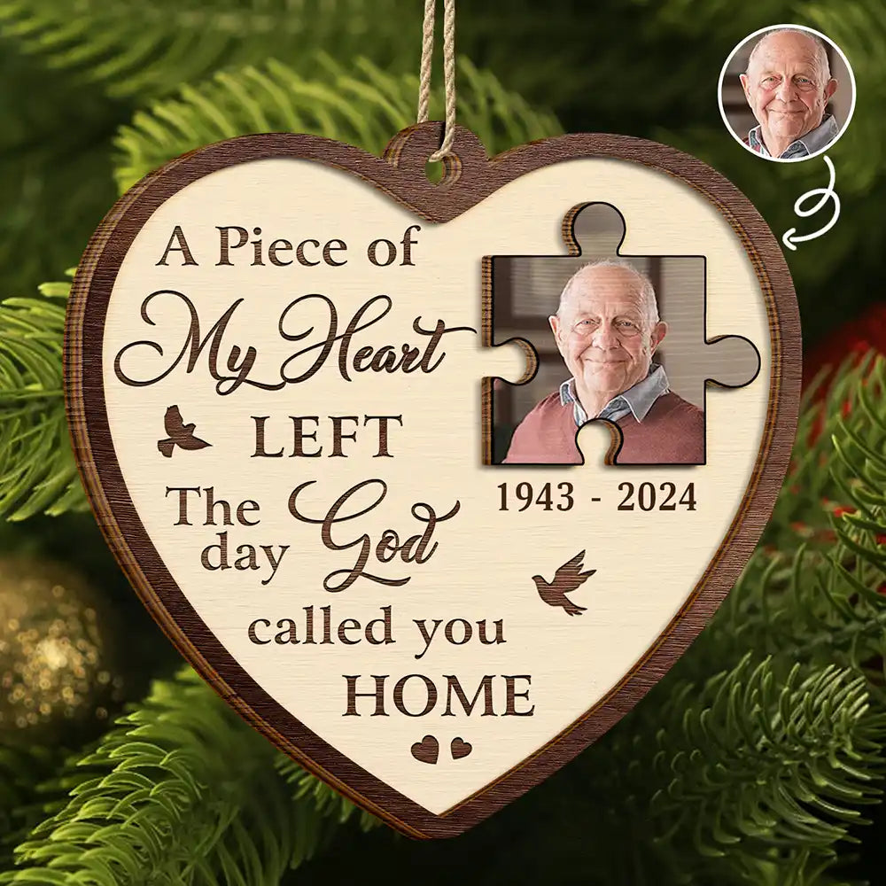 Custom Photo A Piece Of My Heart Memorial - Personalized 2-Layered Wooden Ornament, Custom In Loving Memory Ornament ON1128