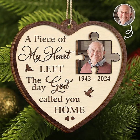 Custom Photo A Piece Of My Heart Memorial - Personalized 2-Layered Wooden Ornament, Custom In Loving Memory Ornament ON1128