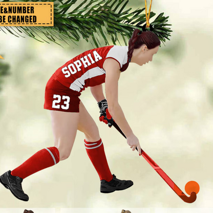 Custom Personalized Field Hockey Christmas Ornament, Custom Name Number Hockey Players Ornament ON0494