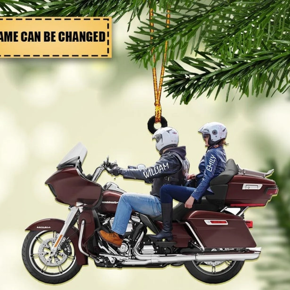 Personalizable Biker Couple Motorcycle Christmas Ornament, Custom Name Motorcycle Lover Ornament ON0495