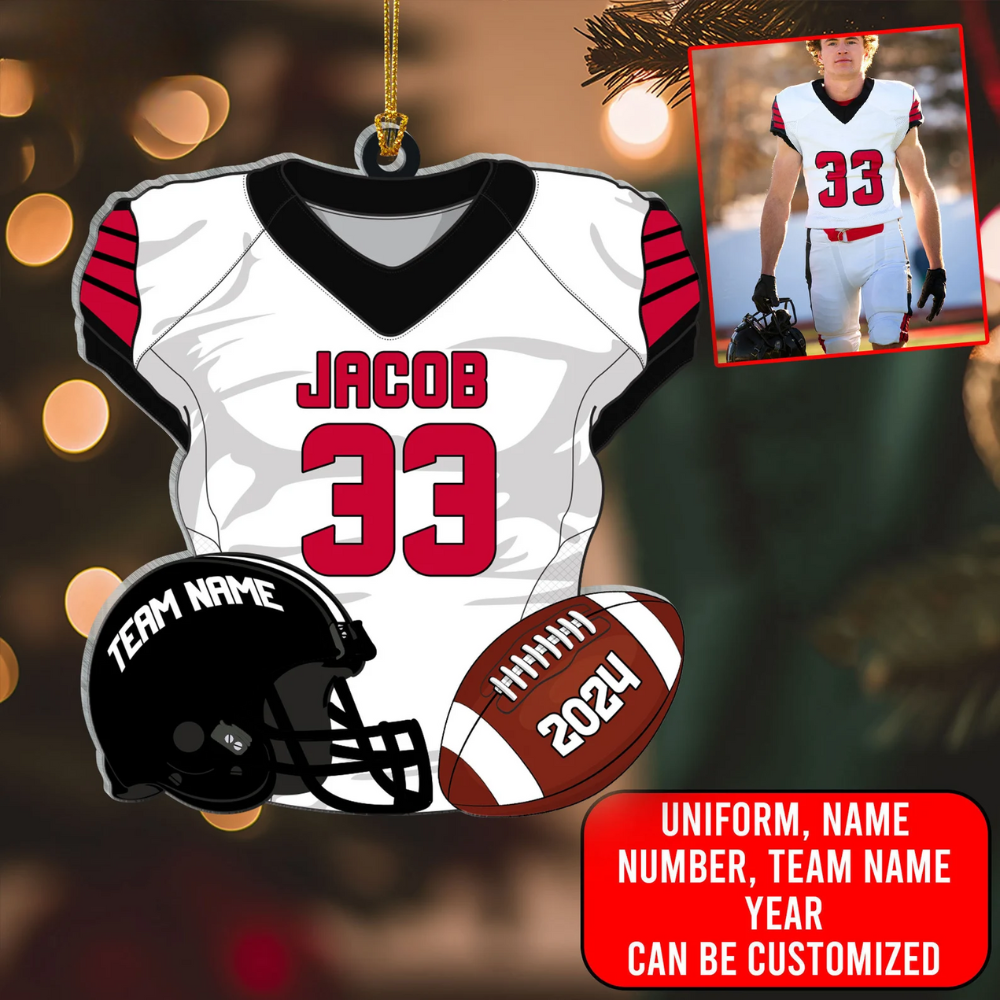 Custom Photo American Football Uniform Christmas Ornament, Custom Football Helmet And Ball Player Ornament ON0864