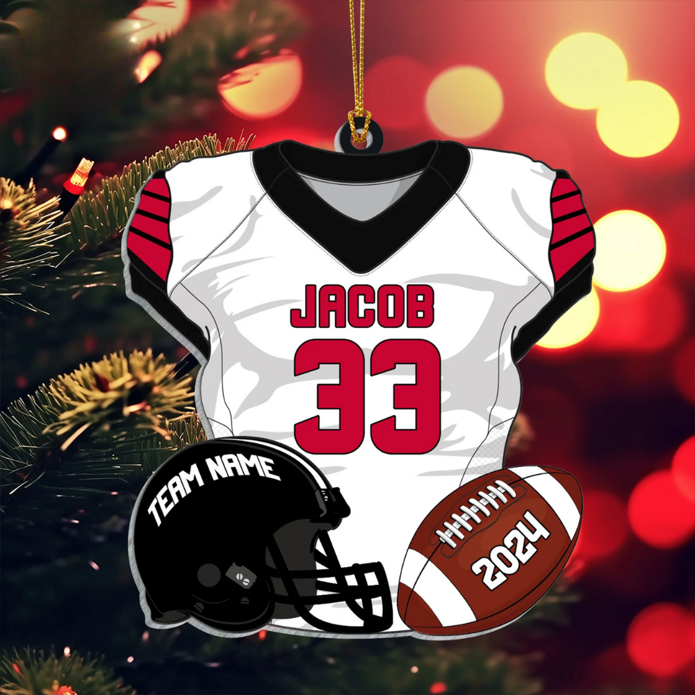 Custom Photo American Football Uniform Christmas Ornament, Custom Football Helmet And Ball Player Ornament ON0864