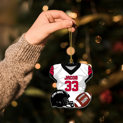 Custom Photo American Football Uniform Christmas Ornament, Custom Football Helmet And Ball Player Ornament ON0864