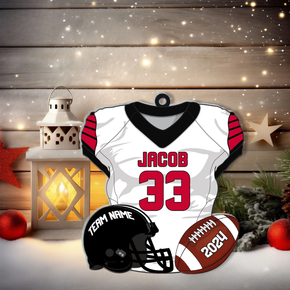 Custom Photo American Football Uniform Christmas Ornament, Custom Football Helmet And Ball Player Ornament ON0864