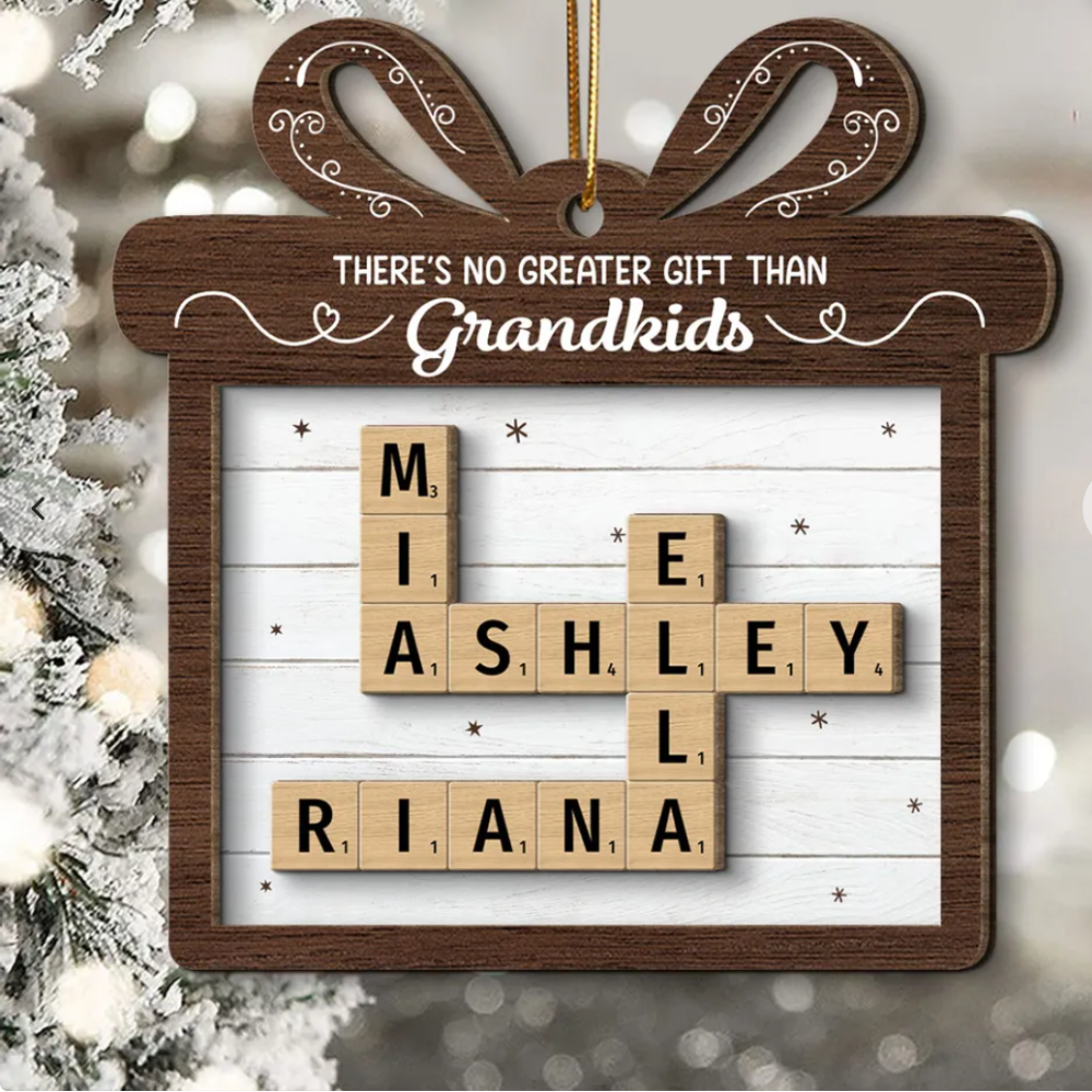 There's No Greater Gift Than Grandkids Crossword Art Puzzle Personalized 2-Layer Wooden Ornament, Custom Family Christmas Ornament 2024 ON0836