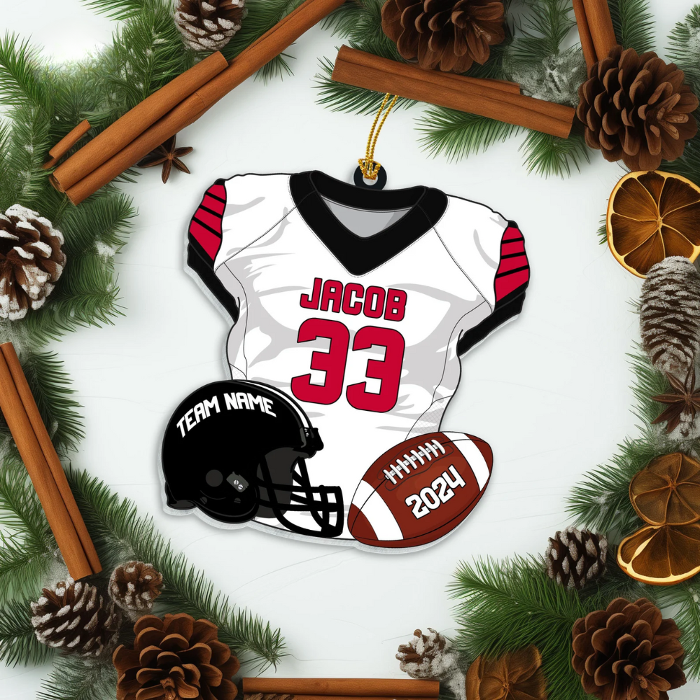 Custom Photo American Football Uniform Christmas Ornament, Custom Football Helmet And Ball Player Ornament ON0864