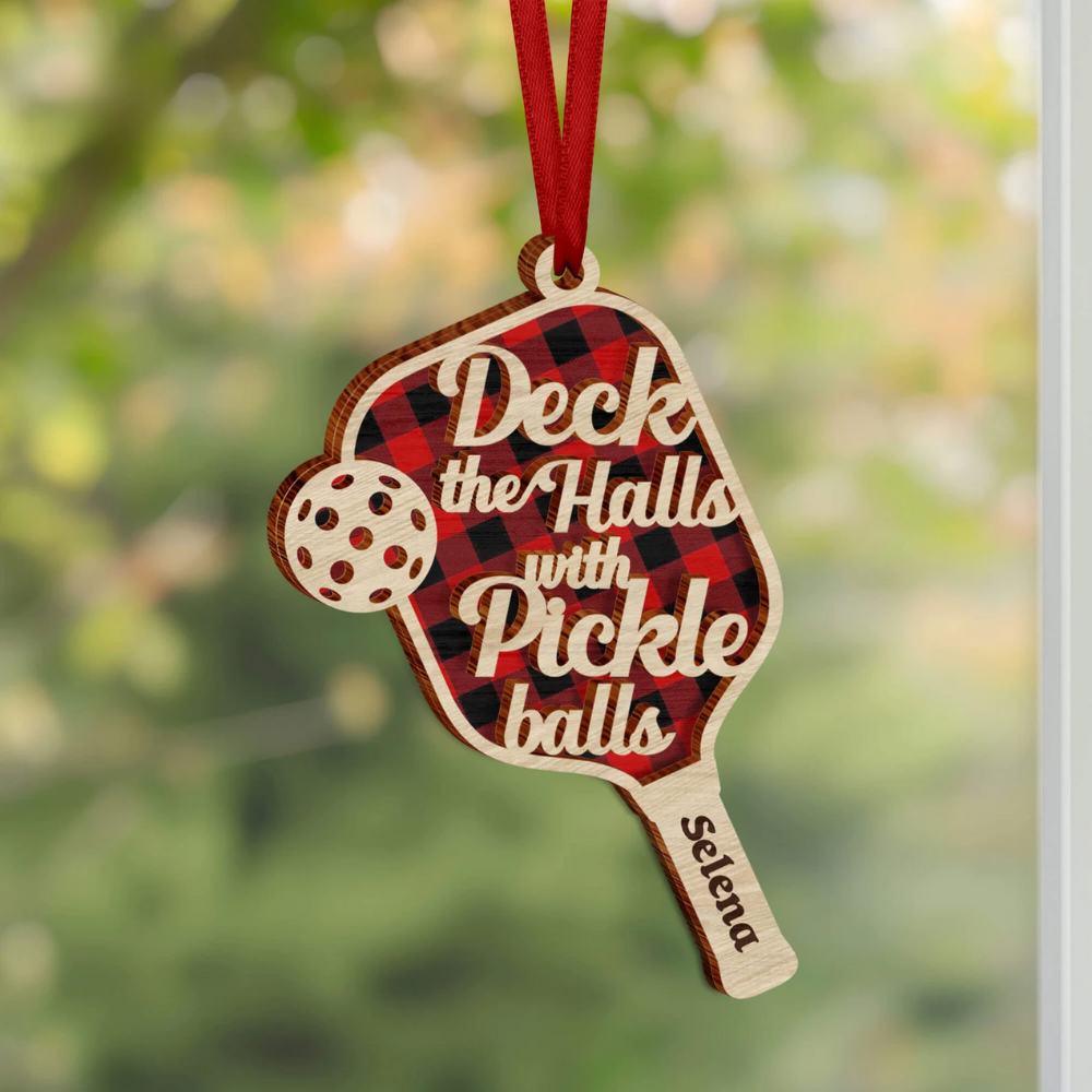 Personalized Deck the Halls with Pickleballs Christmas Ornament, Custom Pickleball Paddle Ornament With Name ON0866