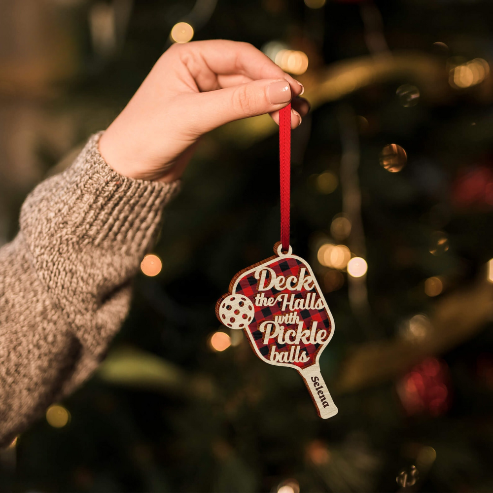 Personalized Deck the Halls with Pickleballs Christmas Ornament, Custom Pickleball Paddle Ornament With Name ON0866