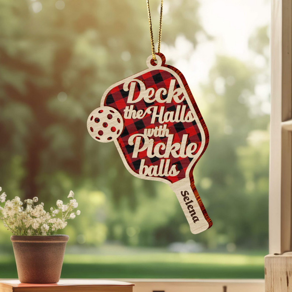 Personalized Deck the Halls with Pickleballs Christmas Ornament, Custom Pickleball Paddle Ornament With Name ON0866